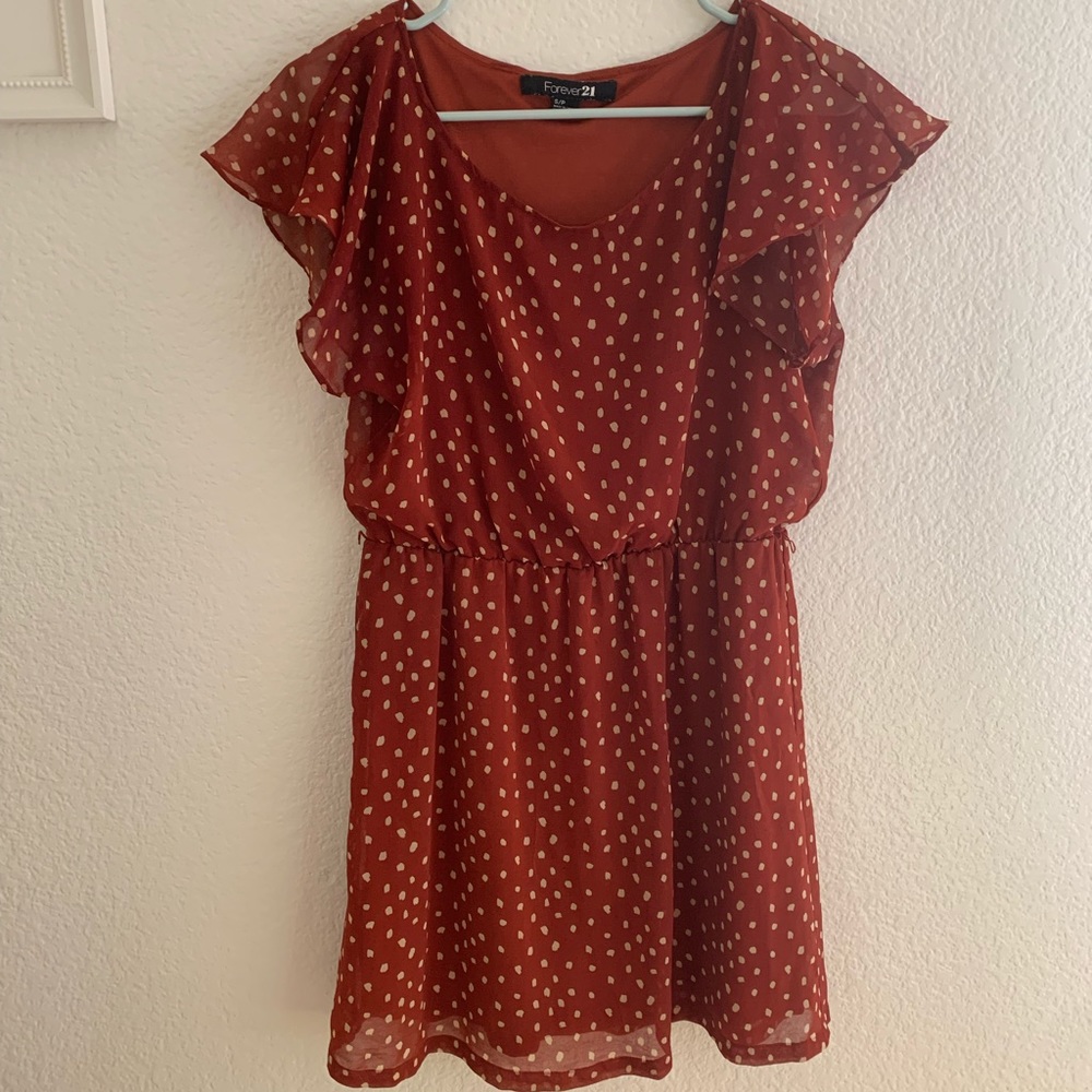Burnt sienna polka dot dress